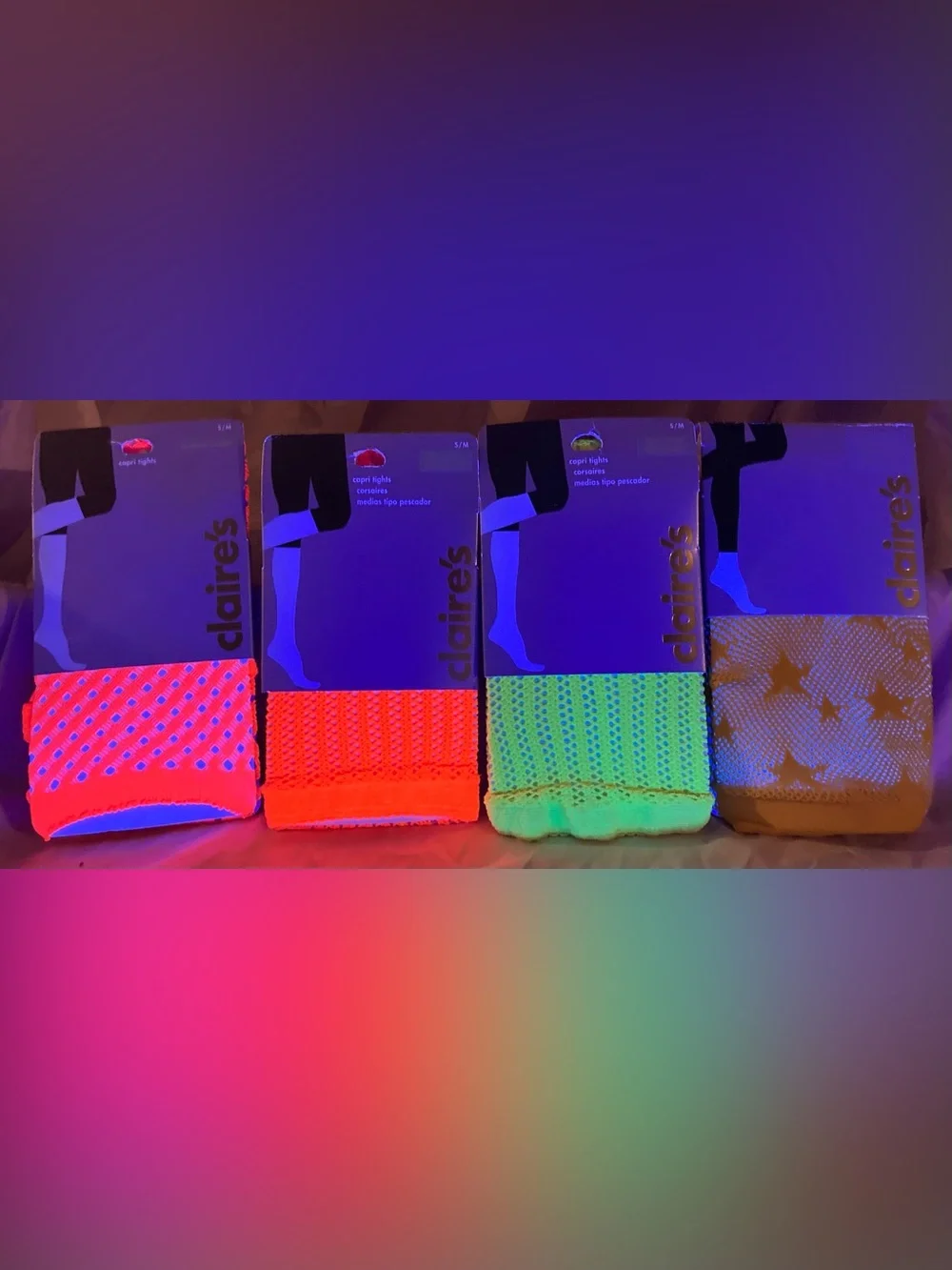 4 Pairs Claire’s Tights, 3 Are Blacklight Reactive